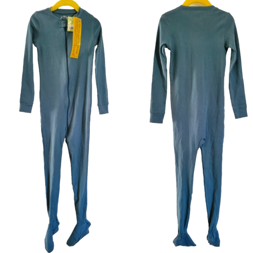 Primary Kids Organic Zip Footie Pajamas Full Zip Slate Blue Size 5 NEW